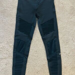 ALO Yoga Dark Grey Leggings with Moto, Metallic and Mesh Detail